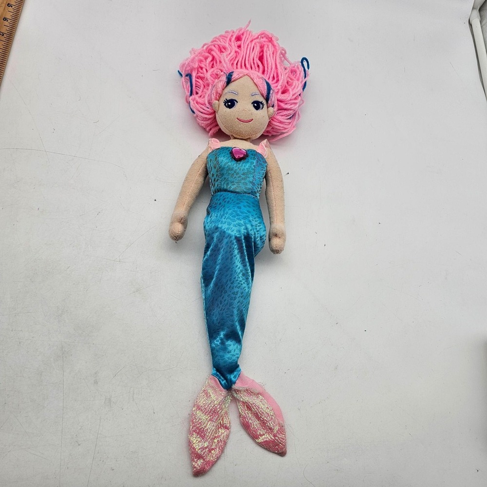 Aurora Mermaid Plush Doll Stuffed Toy Medium Pink Hair Blue Tail Cute Soft